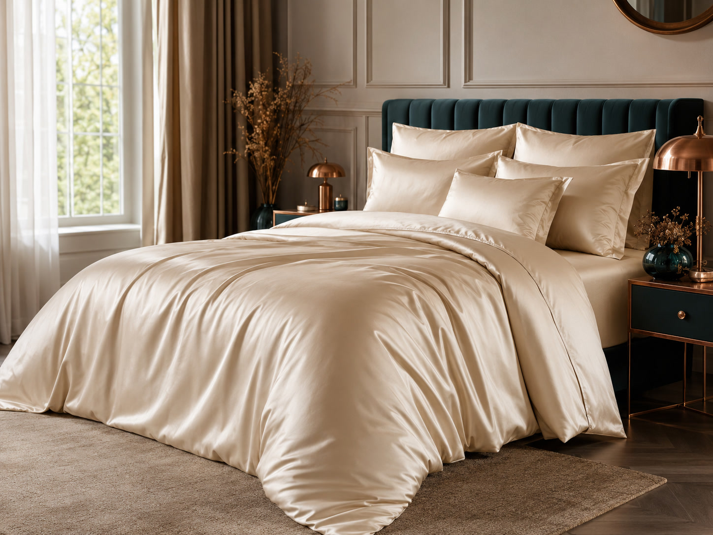 Lenjerie din satin într-un dormitor elegant